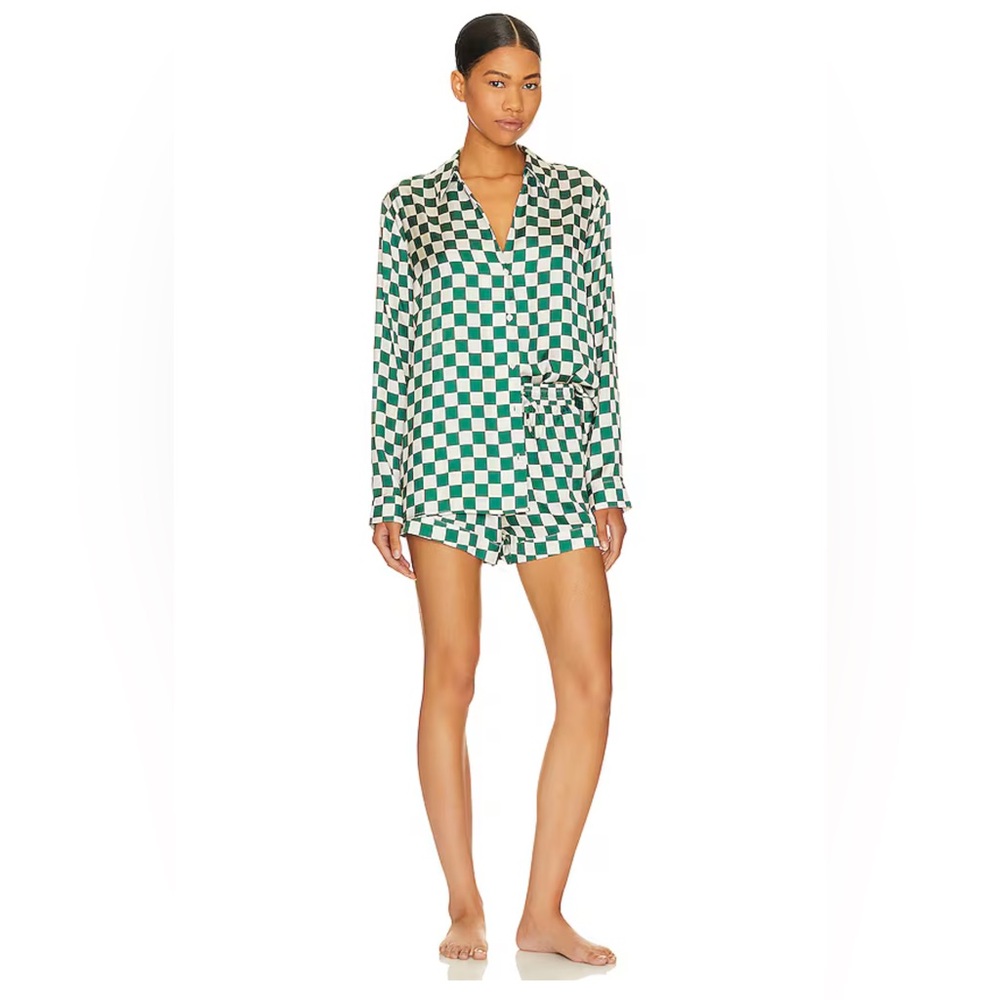 Show Me Your MuMu Green and White Checkered Early Riser Pajamas Size XXL NWT